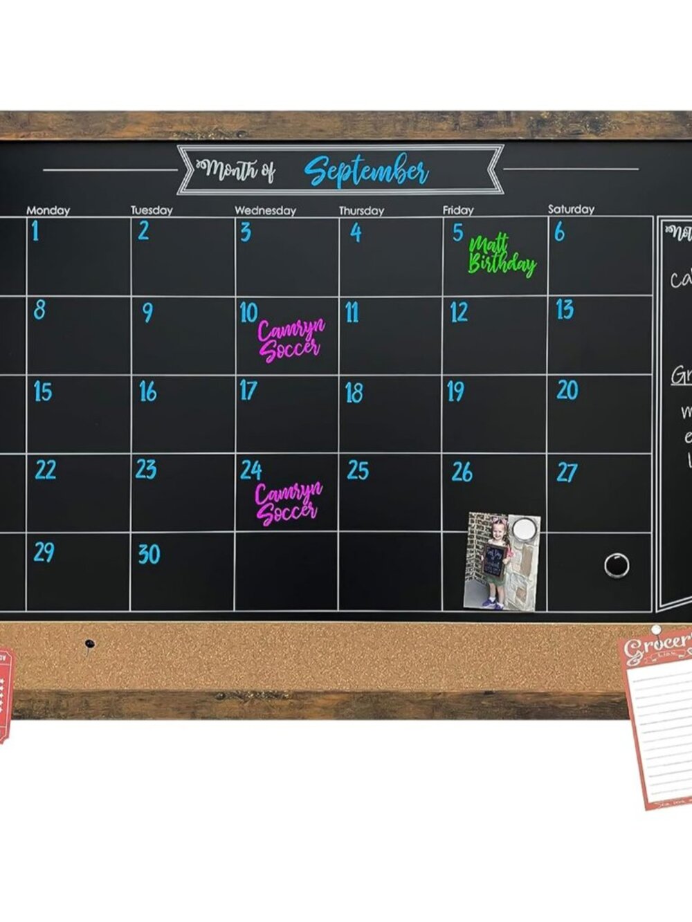 Framed Magnetic Chalkboard Calendar, Wall Decor, 36" x 24"